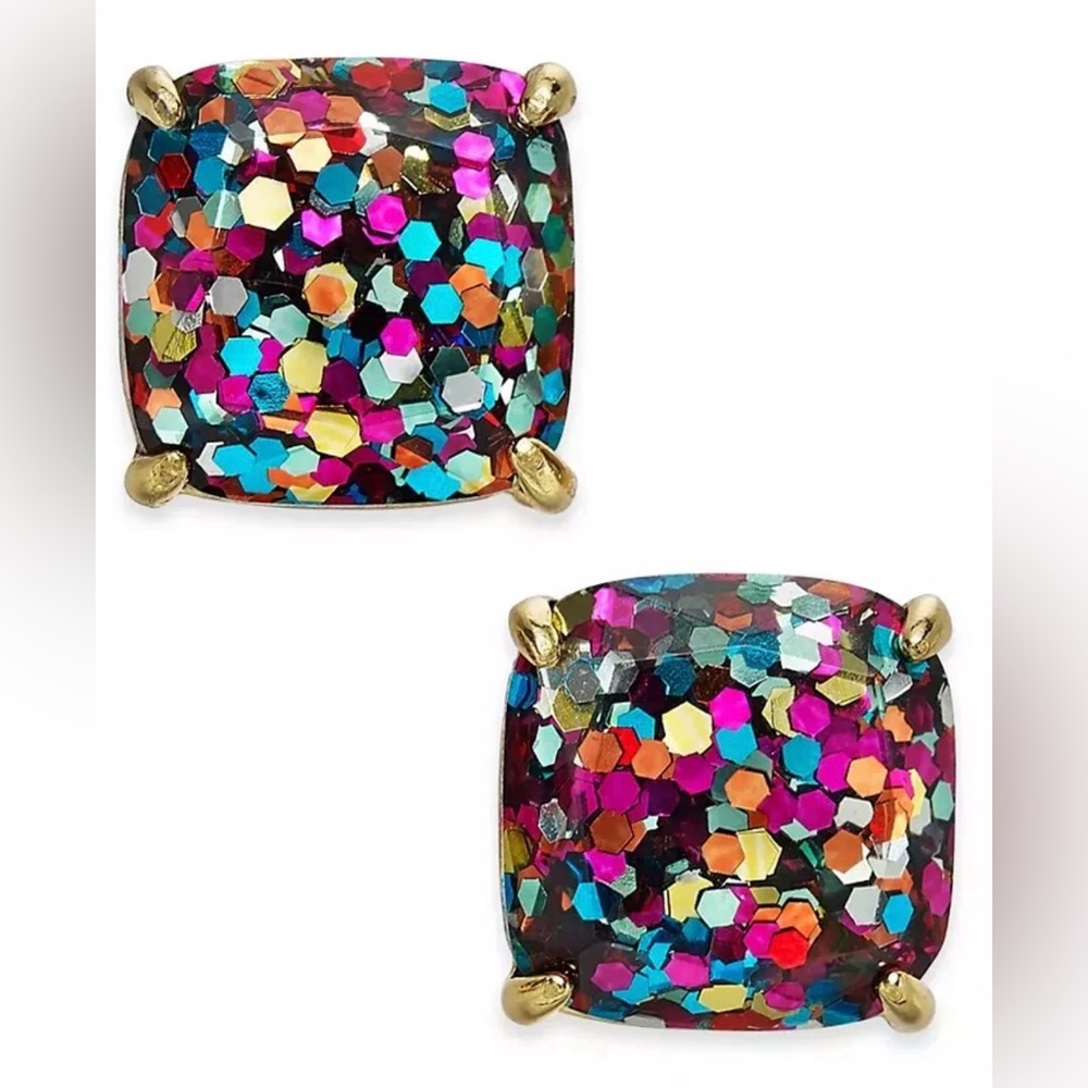 Kate Spade Small Square Multi Glitter Stud Earrings NWT